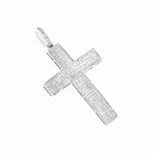 Colgante de Cruz Religiosa HipHop Cristiana para Hombre, Oro Blanco Sólido de 10K, Diamante de Corte Redondo, 1.80 Pulgadas, 1 CT, Joyería Personalizada - Product Image 3