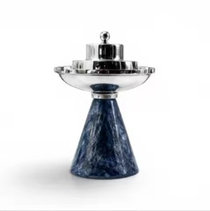 Premium Quality Navy Blue Tapered Foot Silver Plated <b>Perfume</b> Resin Vessel Traditional Bukhoor Charcoal Holder For Ramadan Use - Product Image 5