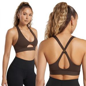 Sujetador deportivo marrón para mujer, diseño de espalda en U, soporte acolchado, para yoga y entrenamiento - Product Image 5