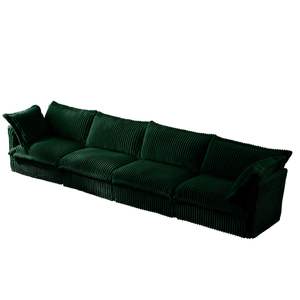 Sofá de tela de pana verde de 4 plazas extra profundo para sala de estar, sofá largo antideslizante, funda extraíble, sofá extra profundo cómodo en la nube - Product Image 6