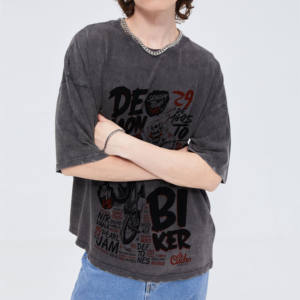 เสื้อยืดโอเวอร์ไซส์สไตล์วินเทจฟอกสีแบบซอฟท์แอซิดวอชสำหรับผู้ชาย เสื้อฮิปฮอปไซส์ใหญ่สำหรับเด็กผู้ชาย ขายส่ง - Product Image 2