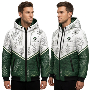 Veste matelassée à capuche pour homme, imprimé floral, coupe-vent, hiver, décontractée, fermeture éclair, 100% polyester, coupe classique - Product Image 6