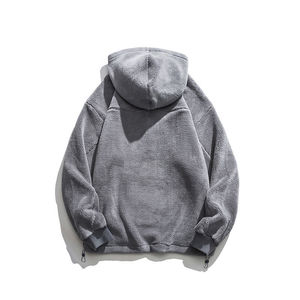 OEM Custom Factory Wholesale Heavy Fuzzy Fleece Half <b>Zip</b> Neck Custom Sherpa Fleece Hoodie for Men - Product Image 4