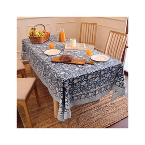 Nappe de table brodée en coton biologique à impression dense Tissu certifié GOTS 260 GSM lavable en machine adapté à une utilisation en salle de fête - Product Image 1