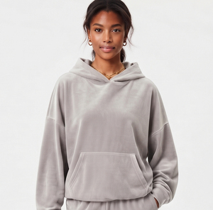 <b>Women</b> Plus Size Breathable Hip Hop Fleece <b>Velour</b> Hooded <b>Tracksuit</b> Full Sleeve Regular Fit Elastic Waist Pullover Winter Wear - Product Image 4