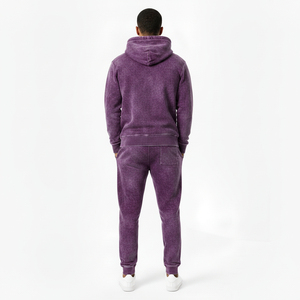 Premium <b>Purple</b> Acid Wash Tracksuit <b>Men</b> Custom 3D Puff Logo Hoodie Jogger Set 400GSM Cotton Terry Vintage Mineral Wash Sweat <b>suit</b> - Product Image 2