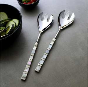 Elegant Stainless Steel Mother Of Pearl <b>Handle</b> Salad Servers Set Of 2 Designer <b>Mop</b> Inlay Serving Utensils For Home & Restaurant - Product Image 6
