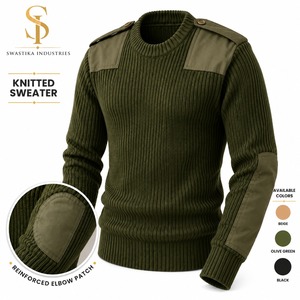 <b>Men's</b> Pullover <b>Wool</b> Acrylic <b>Sweater</b> with Button Green Color Winter Breathable Quick Dry Front Logo Anti-Pilling - Product Image 4