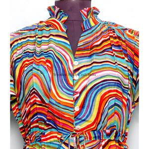 Vestido Corto de Algodón Indio con Cuello en V, Estampado Floral Ecológico, Decoración con Botones, Casual, Sexy, Manga Corta, Logotipo Personalizado - Product Image 4