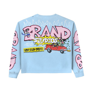 T-shirt à manches longues surdimensionné pour homme, streetwear, imprimé cartoon, jersey en coton, col rond, logo au dos - Product Image 1