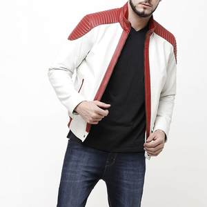 High Quality Customized <b>Winter</b> Cow Skin Men Leather <b>Jacket</b> <b>Waterproof</b> White Maroon Colors 100% Men Genuine Leather - Product Image 6