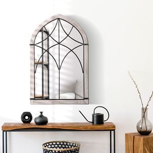 Specchio da Parete Rustico Moderno in Stile Nordico con Cornice Effetto Legno 36,5 X 23,5 Pollici, Forma ad Arco per Soggiorno e Camera da Letto - Product Image 6