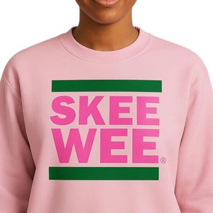 เสื้อสเวตเตอร์คอกลมสีชมพูพร้อมลายกราฟิก SKEE WEE สีเขียวและสีชมพูแขนยาวผ้าฝ้ายฟลีซเสื้อสเวตเตอร์แบบสวมลำลองสำหรับผู้หญิง - Product Image 4
