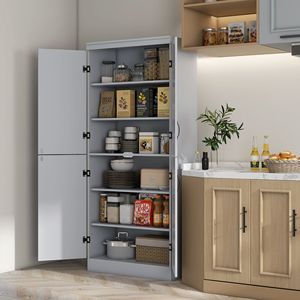 Dispensa da Cucina Indipendente a 4 Ante, 178 cm, con 6 Ripiani Regolabili, Armadio Contenitore per Soggiorno, Grigio - Product Image 2