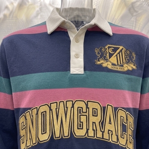 Chemise Snowgrace à rayures courtes respirante avec logo brodé, col en V, col rabattu, unisexe, adulte, coupe décontractée, toutes saisons - Product Image 4