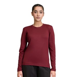 Ladies Burgundy Long Sleeve Neck <b>Top</b> Casual Fitted Pullover Shirt Basic Everyday Layering Tee Simple Womens Fashion Clothin - Product Image 1