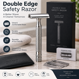 Rasoir de sécurité à double tranchant en acier inoxydable avec manche en bois pour hommes, idéal pour l'extérieur et les salons de coiffure - Product Image 3