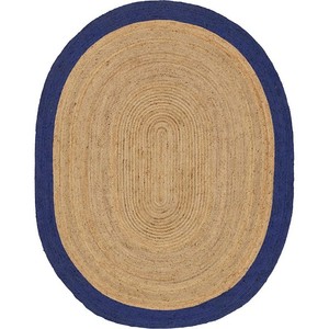 Tapis ovale en jute, couleur unie, tressé, fait main, style oriental, pour salon, antidérapant, adapté aux animaux domestiques, nettoyage localisé, avec support antidérapant - Product Image 6
