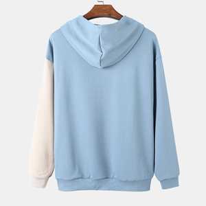 Sweat-shirt à capuche oversize en coton mélangé doux, coloris bleu et blanc, style streetwear décontracté pour homme et femme, hiver - Product Image 2