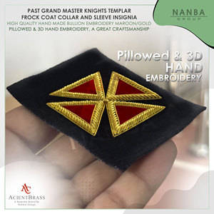 Insignia de manga para uniforme de Caballero Templario Antiguo Gran Maestro, color granate y dorado |   Rosa Bordada a Mano |   Regalia Masónica - Product Image 5