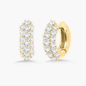 Pave Diamond Huggie <b>Earrings</b> 13.9mm <b>Hinge</b> Round Cut Lab Grown Solitaire Modern Luxury Classic <b>Hoops</b> 14K 18K Solid Gold Wholesale - Product Image 1