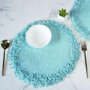 <b>Beaded</b> <b>Placemats</b> Set Light Blue Table Mat 450mm Diameter <b>Beaded</b> Mats Top Selling Sale - Product Image 1
