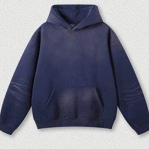 เสื้อฮู้ดดี้โอเวอร์ไซส์ผู้ชาย สีน้ำเงิน ผ้าฝ้ายฟลีซ พิมพ์ลายตัวอักษรด้านหน้า สวมใส่สบายๆ ในฤดูใบไม้ร่วง ราคาไม่แพง - Product Image 6