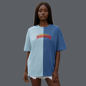 Nouveau T-shirt Oversize Femme Color Block Col Rond Manches Courtes Coupe Ample Respirant Tricoté Printemps-Été - Product Image 5