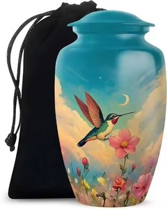 Urna Funeraria de Aluminio con Diseño Duradero de Colibrí Dorado para Cenizas Humanas con Bolsa de Terciopelo Negro - Product Image 6