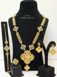 Juego de Joyería para Mujer Chapado en Oro de 24K de Dubái, con Collar, Aretes y Anillo, para Boda o Compromiso, Joyería Clásica de Moda - Product Image 6