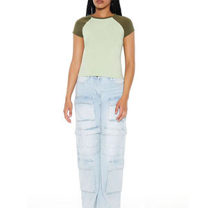 Camiseta de Algodón 100% para Primavera/Verano, Cuello Redondo, Manga Corta, Corte Holgado, Color Sólido, Estilo Casual, Tejido Jersey, Blanca, Corta, para Mujer - Product Image 2