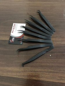 Pince à épiler professionnelle japonaise en acier inoxydable, entièrement noire, avec pointe diamantée, testée à la main, marque privée - Product Image 6