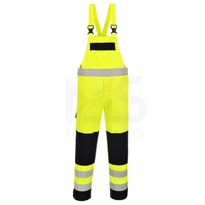 Hi Visibility Men's Polyester Workwear Bib Overalls With Reflective Stripes And Cargo Pockets - Product Image 2