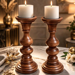 Ensemble de 3 porte-bougies rustiques en bois faits à la main, de luxe, pour la décoration et la décoration de la maison, support de bougie décoratif durable - Product Image 1