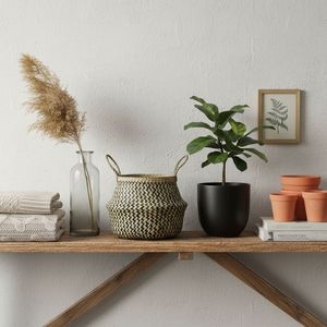 Handwoven Seagrass Belly <b>Basket</b> Natural Foldable Storage <b>Basket</b> <b>for</b> Laundry <b>Plant</b> Home Decoration and Organizer - Product Image 3