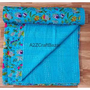 Manta de Algodón Puro 100% Ecológica con Estampado Floral de Alta Calidad India, Hecha a Mano, Estilo Kantha, para Cocina, Sala de Estar y Hogar - Product Image 4