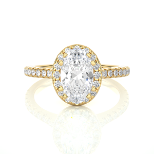 Bague Halo en Diamant de Laboratoire Certifié IGI, Coupe Ovale, Or Jaune Massif 18K, Bijoux de Fiançailles Ethniques pour Femmes - Product Image 3