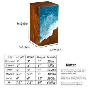 Urna de resina artesanal con diseño de olas oceánicas, caja conmemorativa de madera costera para guardar cenizas humanas de tamaño mediano, 9x5.5 pulgadas. - Product Image 2