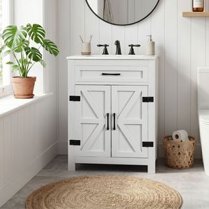 Mobile Lavabo con Ante Scorrevoli a Soffietto 76x47x91cm, Bianco Melaminico a Forma di U per Bagno - Product Image 1
