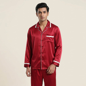 Chemise de nuit en satin à manches longues pour homme, col rabattu, boutonnée, en soie, légère, pour l'été - Product Image 5
