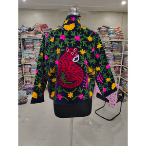 Veste en coton brodée à la main pour femme, col montant, manches longues, motif animalier, fermeture éclair, style ethnique printanier, cadeau pour elle - Product Image 6