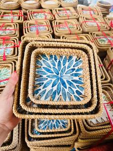 Bandeja de ratán natural con nácar para exhibición decorativa, organizador, accesorio de servicio, hecha a mano en Vietnam - Product Image 3