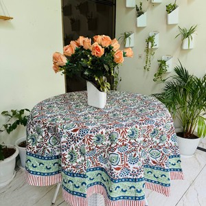 Indian Floral Block Print Premium Quality Handmade Cotton <b>Tablecloth</b> <b>Square</b> Covers Runner Modern Party 2026 - Product Image 5