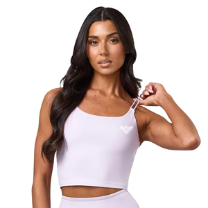 Débardeur de sport décontracté pour femme, rose clair, à double bretelle, court, respirant, en maille unie, extensible, pour yoga et entraînement, sans manches - Product Image 1