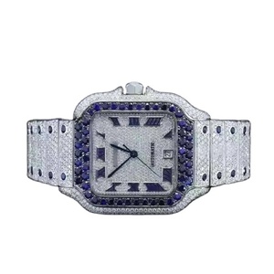 Reloj de diamantes azules con bisel personalizado, reloj de diamantes Moissanite elegante para hombre, correa de pulsera de acero inoxidable helado, relojes únicos - Product Image 1