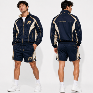 Ensemble de survêtement streetwear deux pièces en nylon froissé et polyester, coupe-vent et short légers pour hommes - Product Image 1