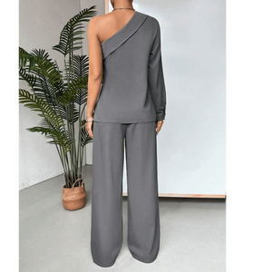 Ensemble tunique asymétrique bicolore à superposition et culotte fendue - Product Image 3