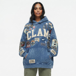 Sweat à capuche oversize pour femme, style streetwear, patchwork, en coton respirant, à manches longues, coupe ample, en molleton - Product Image 1