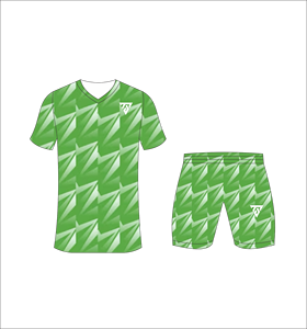 Custom sublimated soccer uniform set for men with light green and white zig zag pattern print jersey and matching <b>shorts</b> - Product Image 2