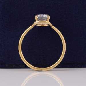 Moissanite 1CT <b>Emerald</b> Cut Diamond Double Shank <b>Ring</b> For Women's original 925 <b>Silver</b> With Gold Plated For Bridal Promise Gift - Product Image 4